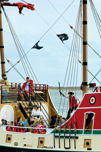 The tallest of the Black Dragon's four masts extends 57 feet above the waterline. (Photo by Kevin Stillman)