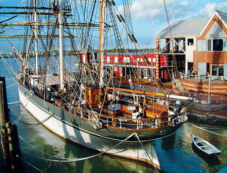 The 1877-era sailing ship Elissa lost only one sail during Hurricane Ike's rampage through Galveston. (Photo courtesy of Galveston Historical Foundation)