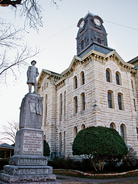 The monument to Confederate General H.B. Granbury stands guard at the Hood County Courthouse. (Photo by Charles Lohrmann)