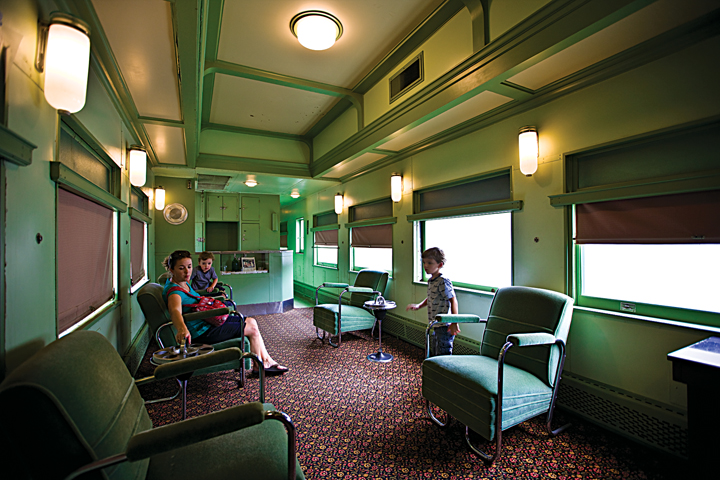 Passengers in this Santa Fe club-parlor car, on display in Dallas, could request a cocktail or snack from a car attendant by pusing a button on the wall. (Photo by J. Griffis Smith)