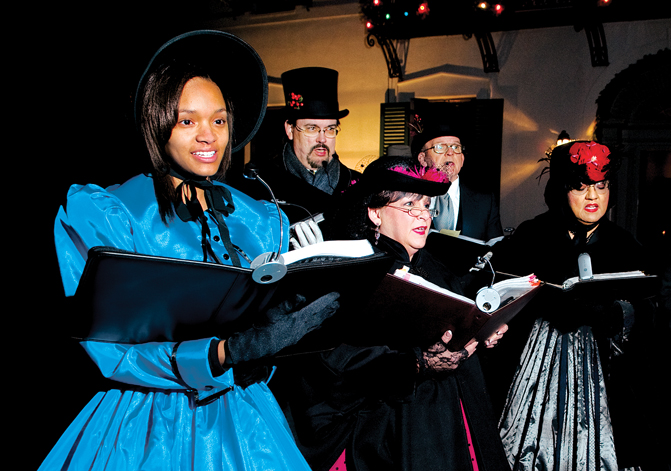 During the six-week run of Yuletide: Holiday Time at Bayou Bend, carolers sing classic Christmas songs and obscure folk madrigals. (Photo by Kevin Stillman)
