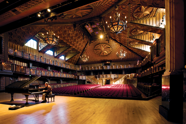 The elaborately carved woodwork throughout the Festival Institute's three-level concert hall enhances not only the venue's beauty, but also its acoustics. (Photo by J. Griffis Smith)