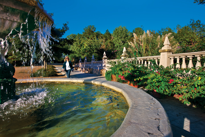 Gardens and fountains contribute a European vibe to the 210-acre campus. (Photo by J . Griffis Smith)