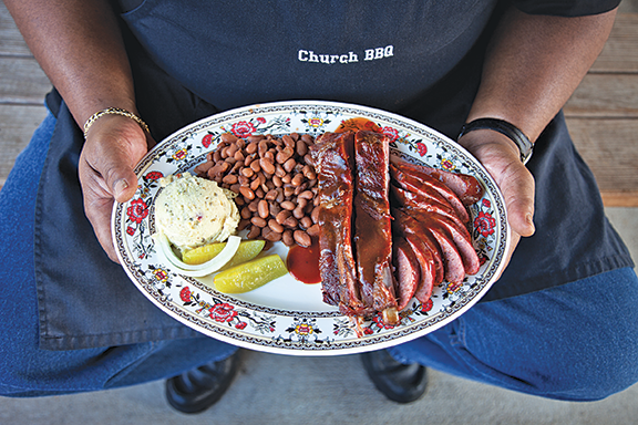 A plate at New Zion Missionary Baptist Church Barbecue in Huntsville.