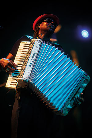 Zydeco musician C.J. Chenier performs at the Accordion Kings & Queens Concert at Houston’s Miller Outdoor Theatre.