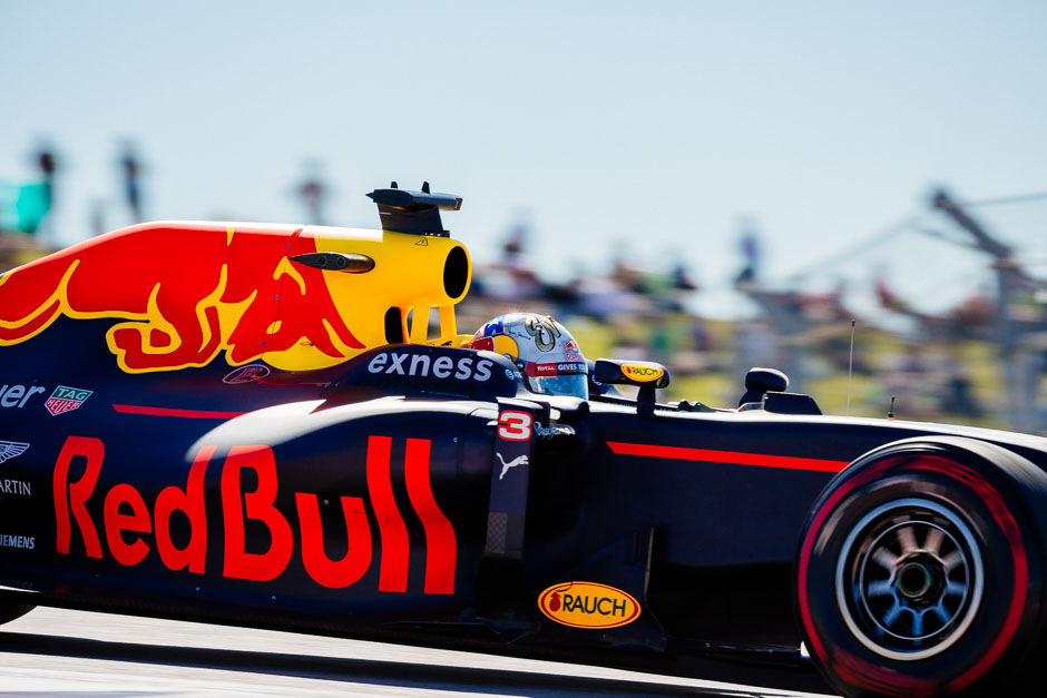 Red Bull Racing's Danial Ricciardo entering turn two during the second practice session.