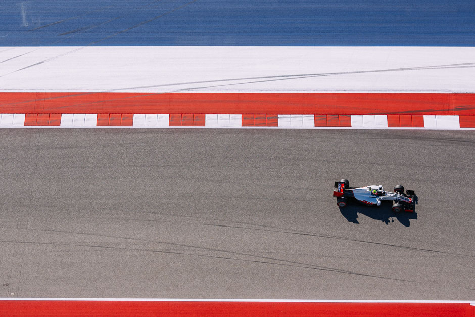 Romain Grosjean of Haas F1 as seen from the COTA observation tower.