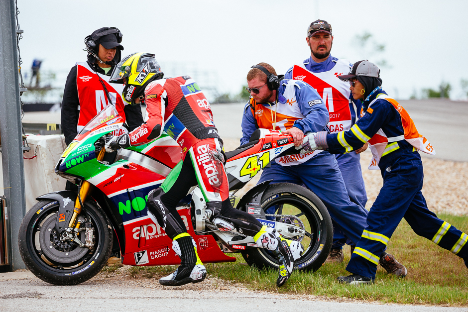 Aprilia Racing Team's Aleix Espargo retired from qualifying after his spill at turn one.