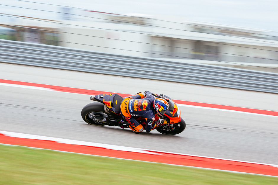 Red Bull KTM's Bradley Smith barrels towards turn two during qualifying.