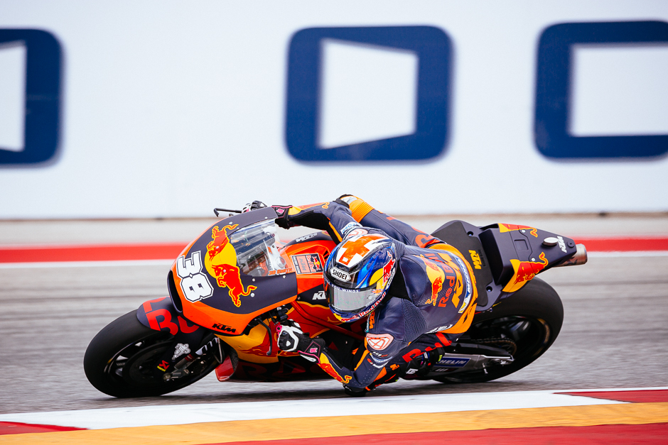 Red Bull KTM's Bradley Smith comes around turn 19 during MotoGP practice two.