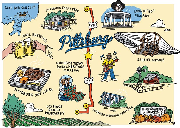 Illustrated map of Pittsburg, Texas