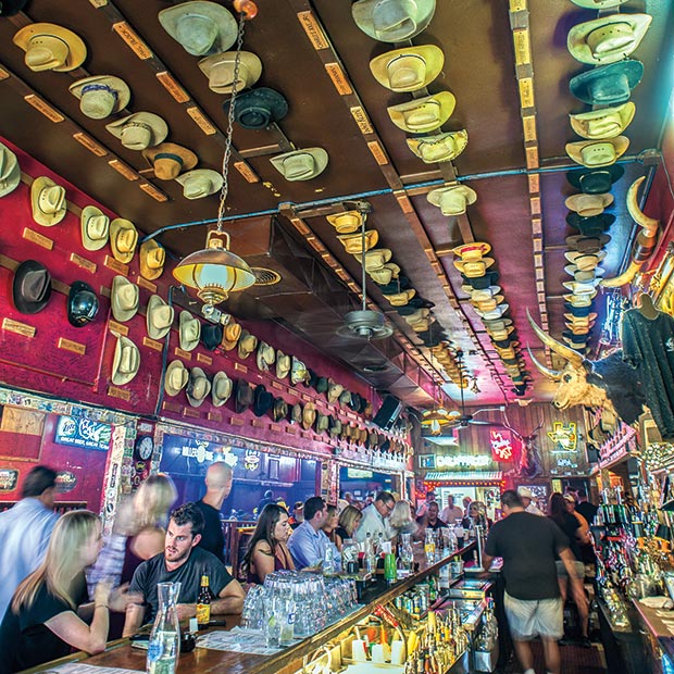 This iconic bar in the Fort Worth Stockyards boasts hundreds of cowboy hats nailed to the ceiling and walls, plus live music every night.