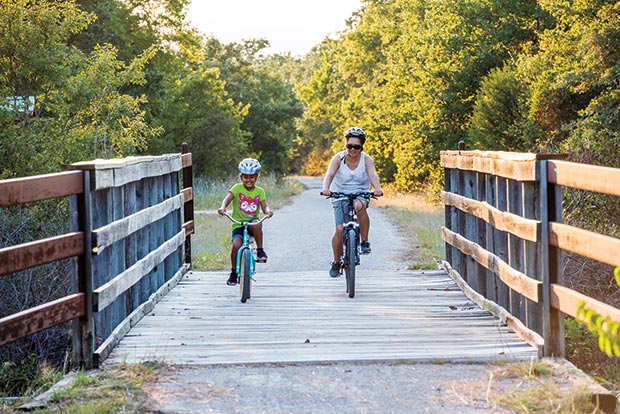 The Lake Mineral Wells State Trailway travels 20 miles between Weatherford and Mineral Wells, including 16 bridges.