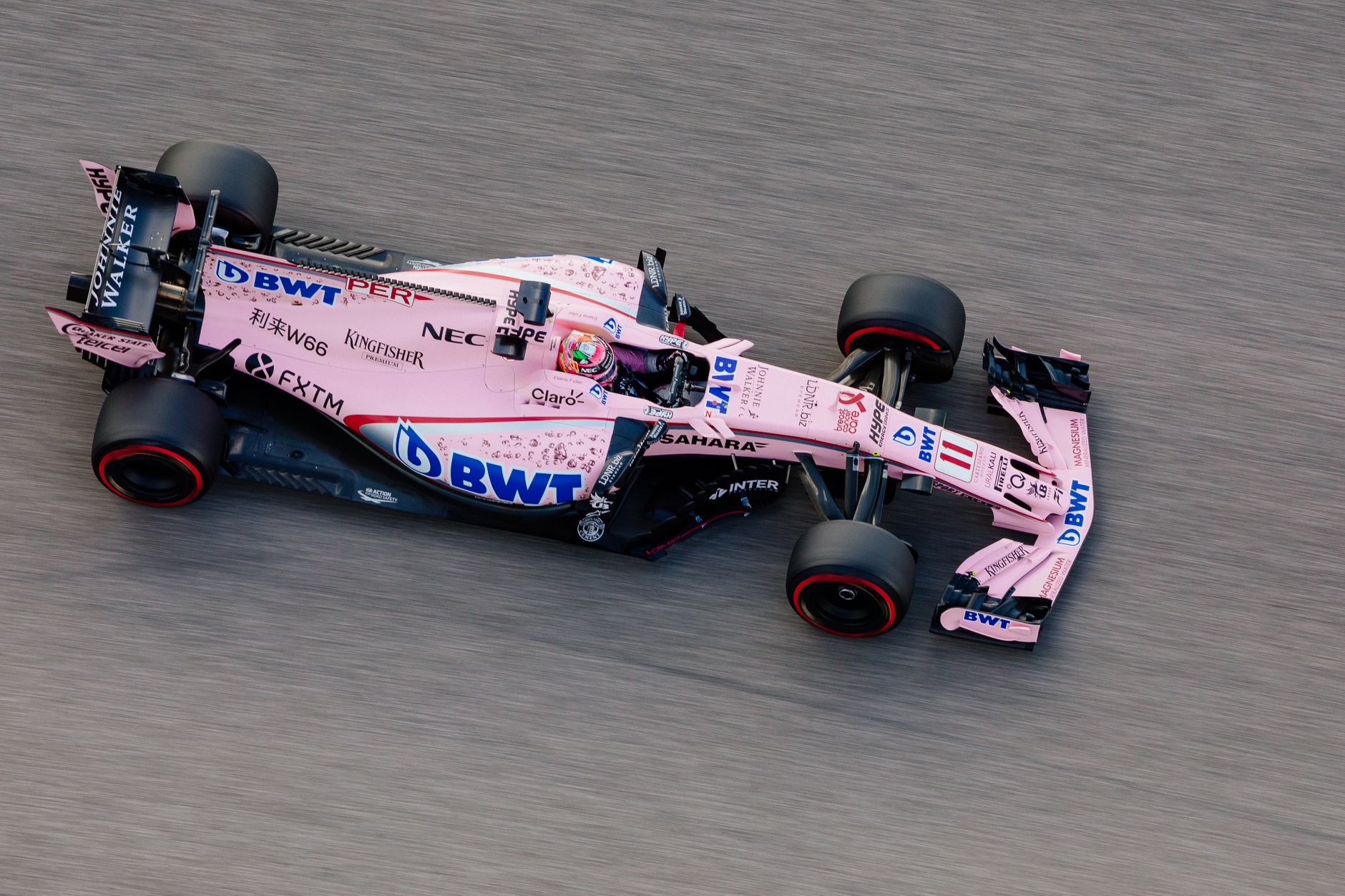 Sahara Force India's Sergio Perez as seen from the COTA observation tower during FP3 on Saturday morning.
