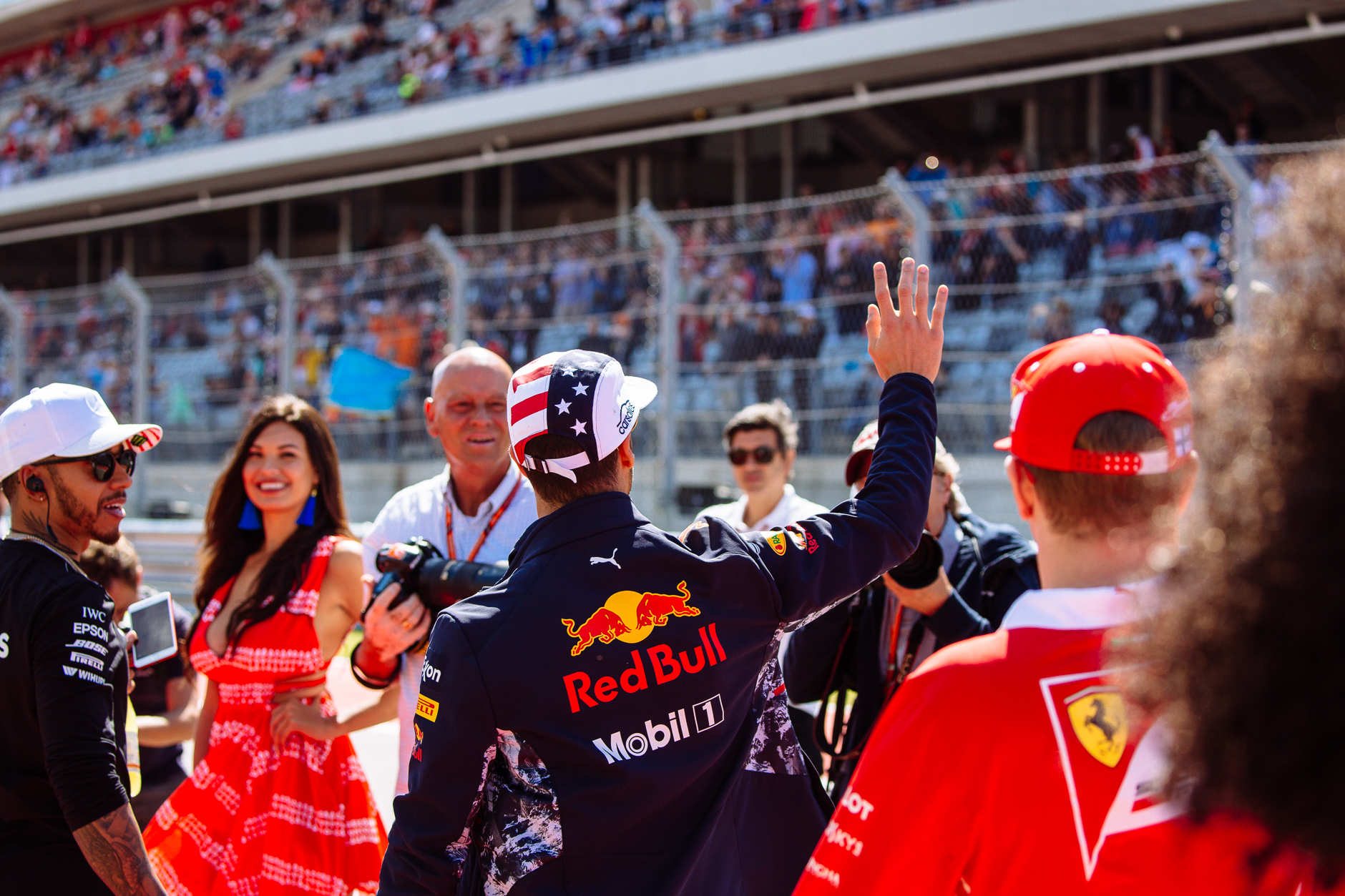 Red Bull Racing's Daniel Ricciardo prior to the pre-race driver's parade.
