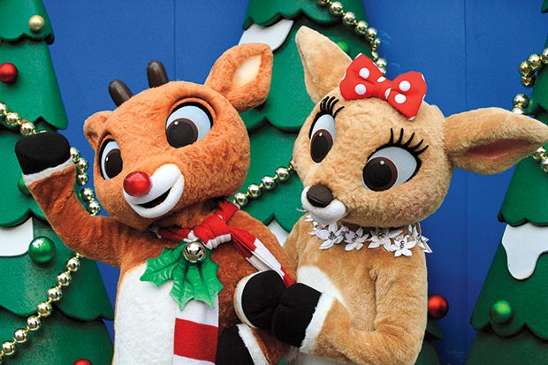 Rudolph and his friend Clarice from "Rudolph the Red-Nosed Reindeer" in Christmas Town.