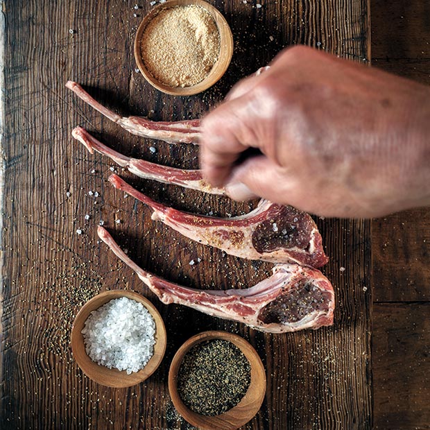 Seasoned Lamb Chops at Perini Ranch - Buffalo Gap, TX. Seasoned with Perini Ranch Steak Rub.