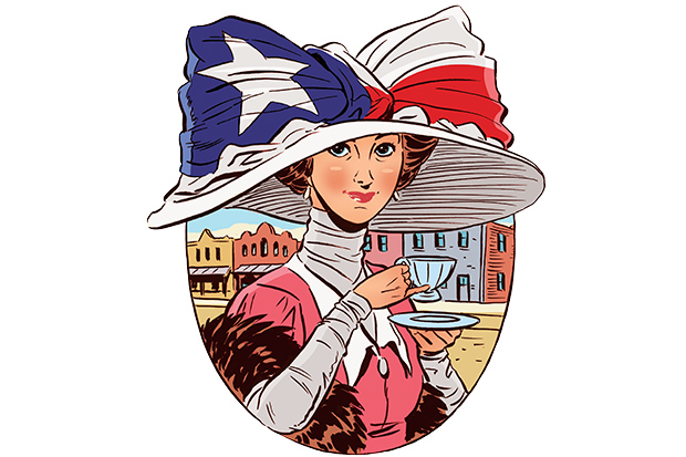 Illustration of lady wearing large hat in old-west attire