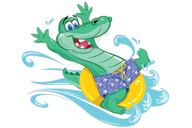 Cartoon alligator on an innertube