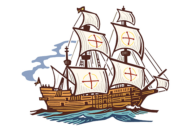 Illustration of sailing Spanish ship