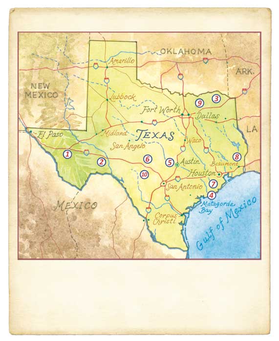 Map of Texas showing Nature Conservancy locations