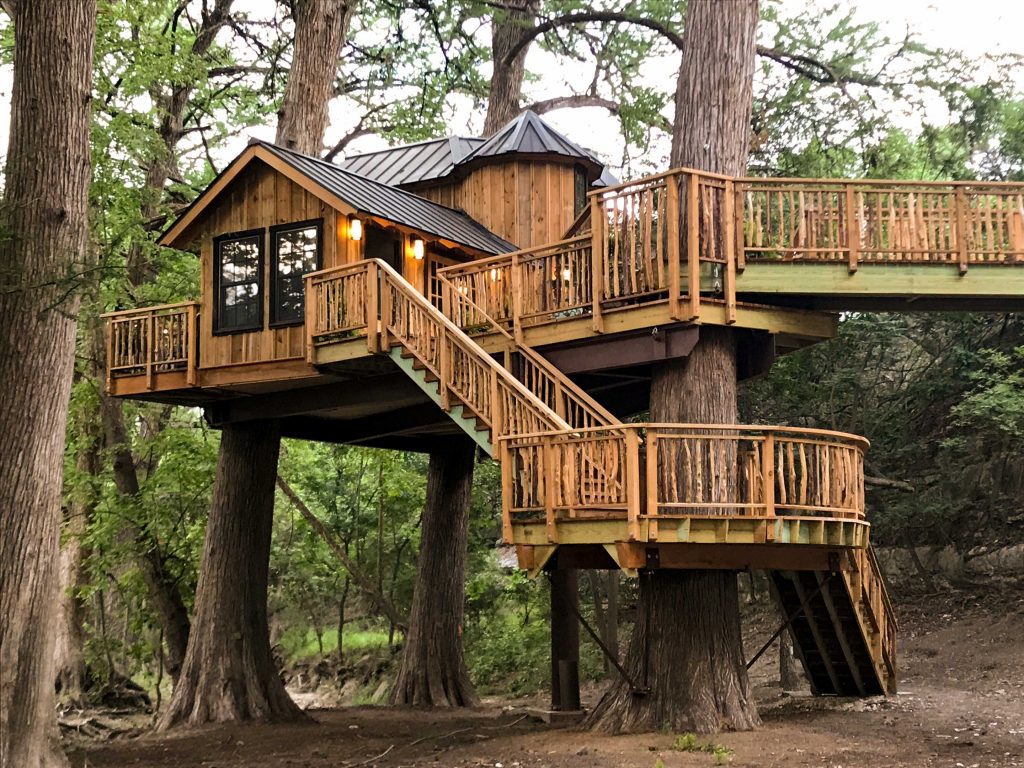 Outside deck of a treehouse.