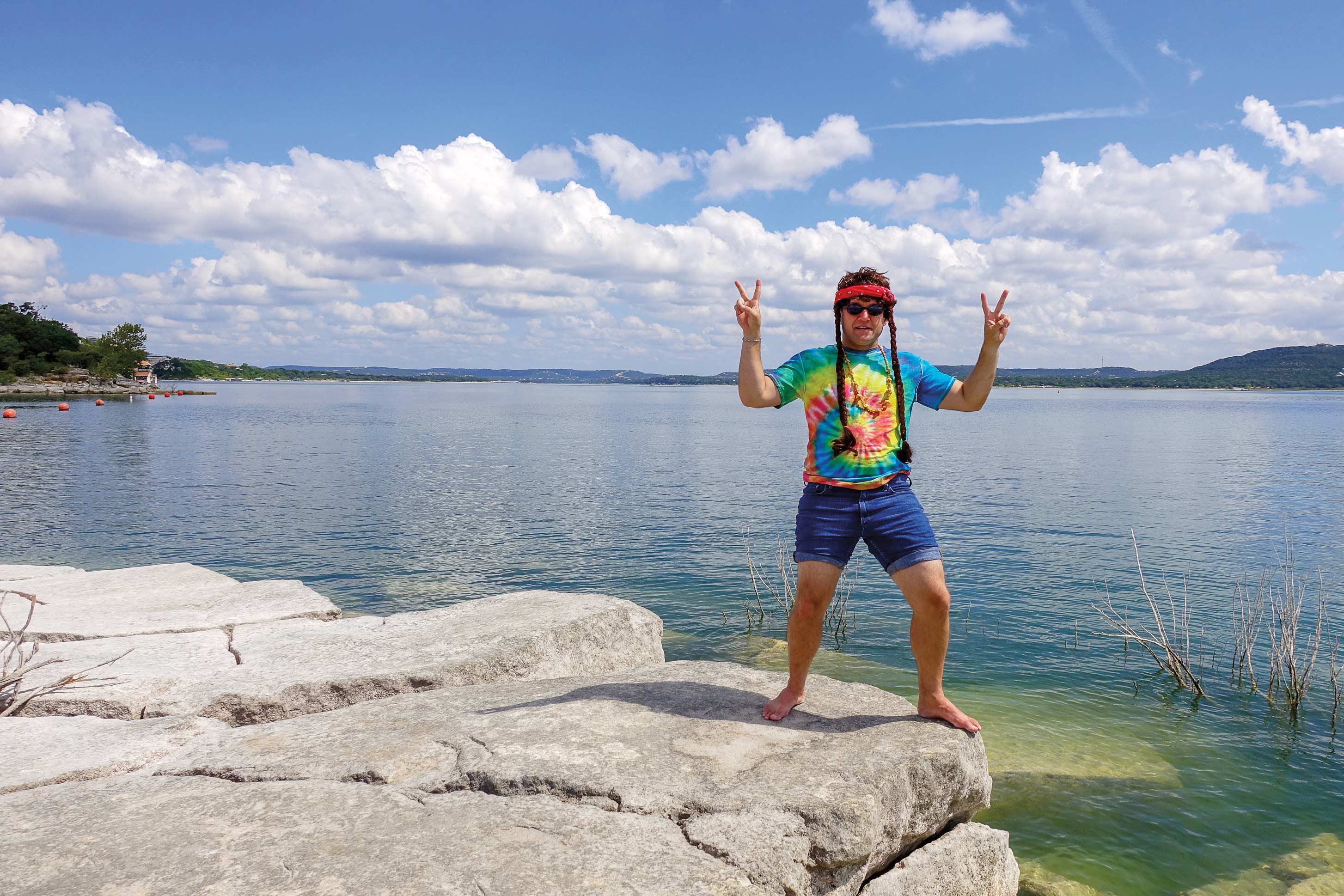 Chet Garner dressed like a hippie on Lake Travis