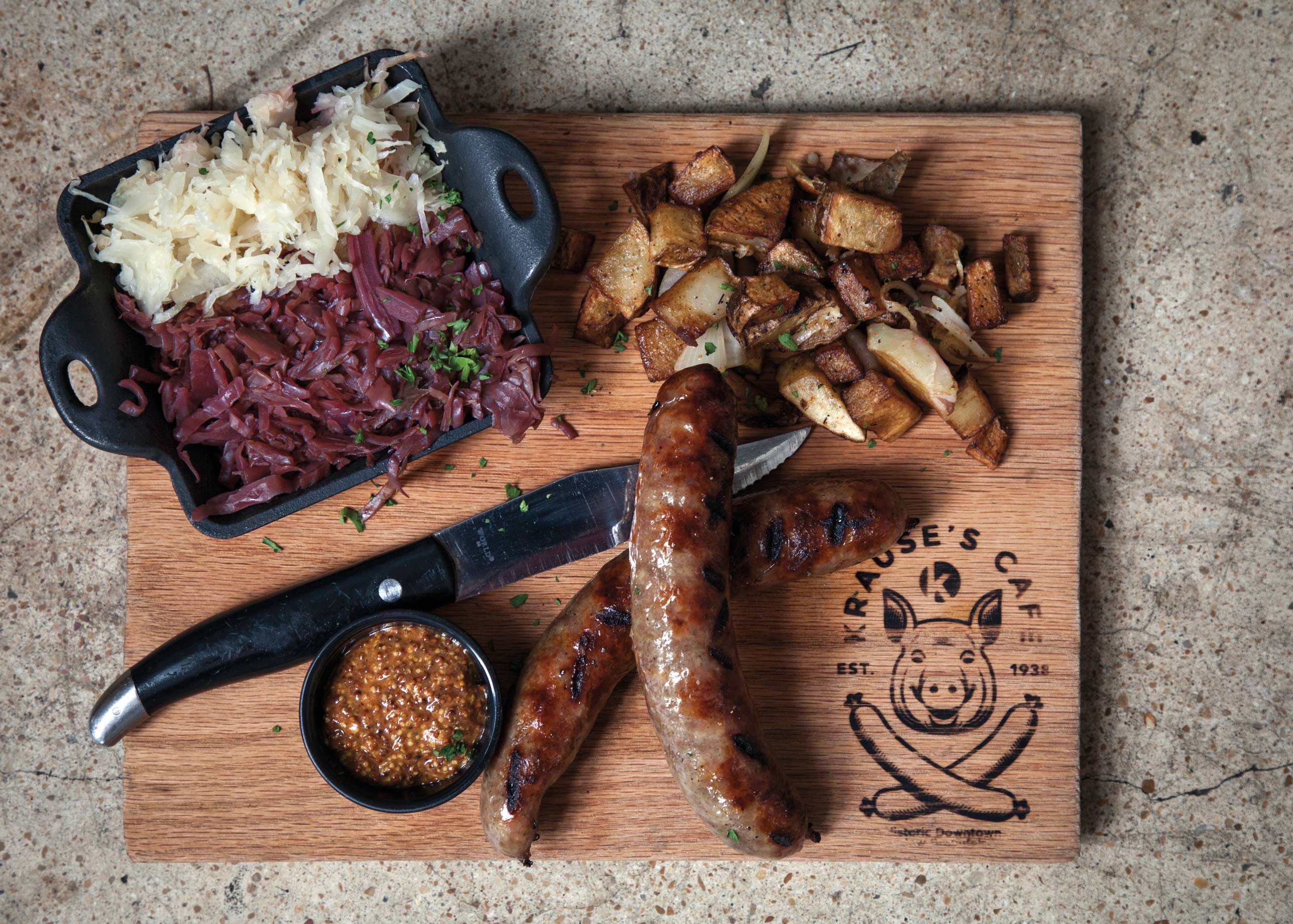 A platter of traditional German food