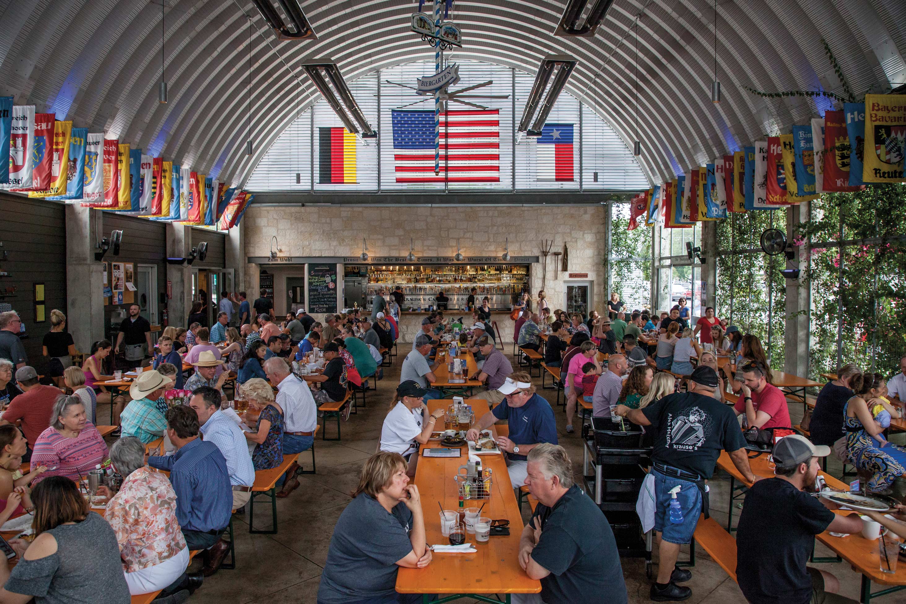 The beer hall is full on a busy day at Krause's Cafe