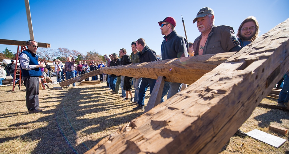 Lifting lumber at the Homestead Fair