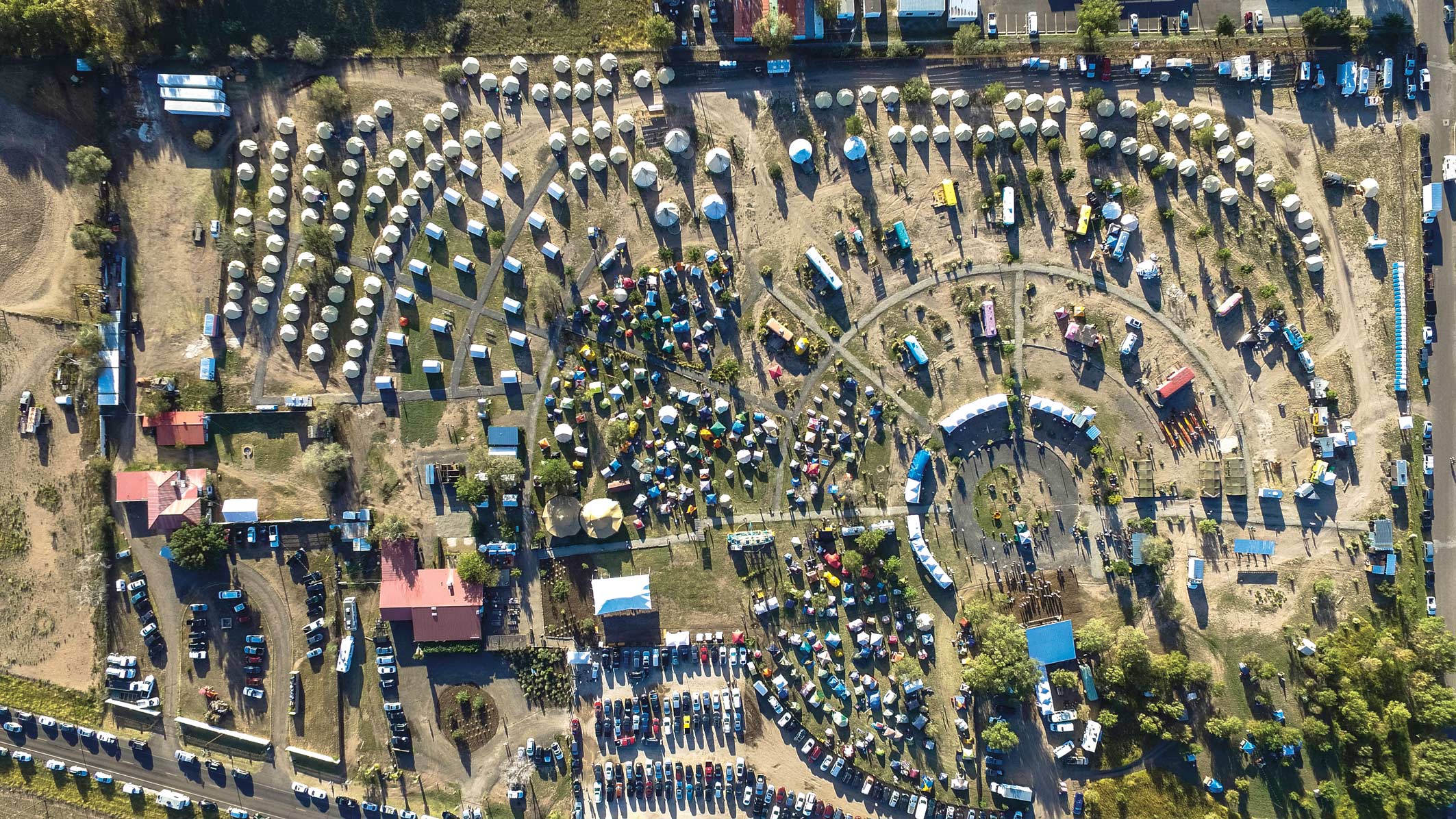 Aerial photo of the Trans-Pecos festival with tents and stage