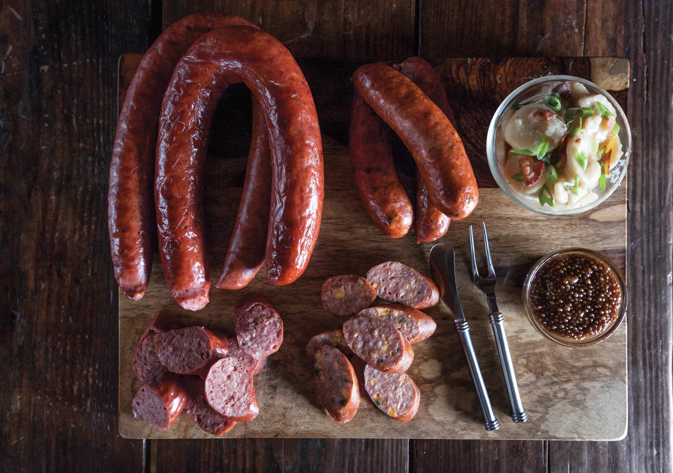 Opa's sausages on a platter