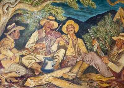 Vintage Mural in Hamilton Post Office Depicts Texas Rangers Singing in Camp