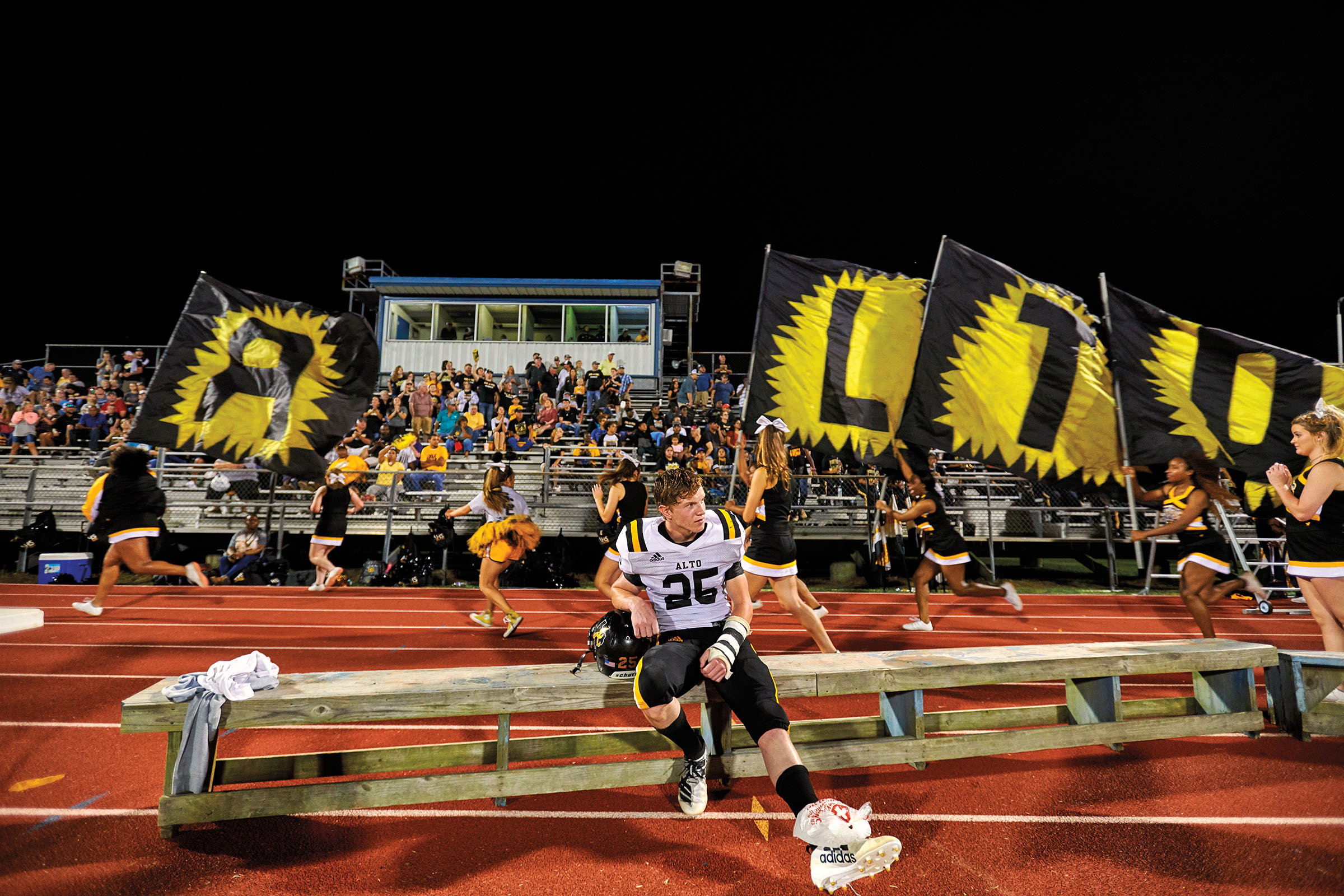 One of the Alto Yellowjackets is pictured during a football game against the Corrigan-Camden bulldogs