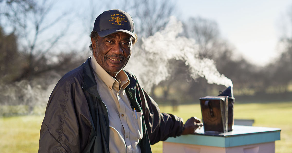 For over 50 years, Roosevelt Robeson has been a beekeeper at BeeWeaver Honey Farm which is located just outside Navasota, TX. BeeWeaver Honey Farm and WildFlyer Mead Co. photographed Friday morning January 24, 2020 for Texas Highways Magazine. Nathan Lindstrom Photography