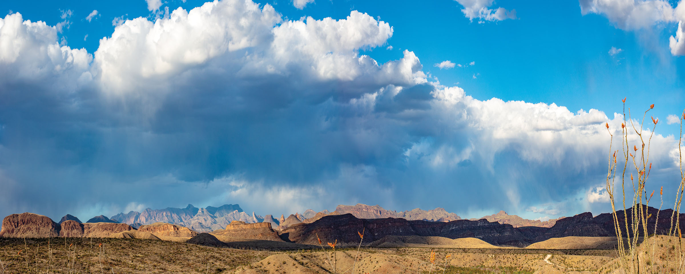 A panoramic view of the Chisos Mountains from Buenos Aires campsite