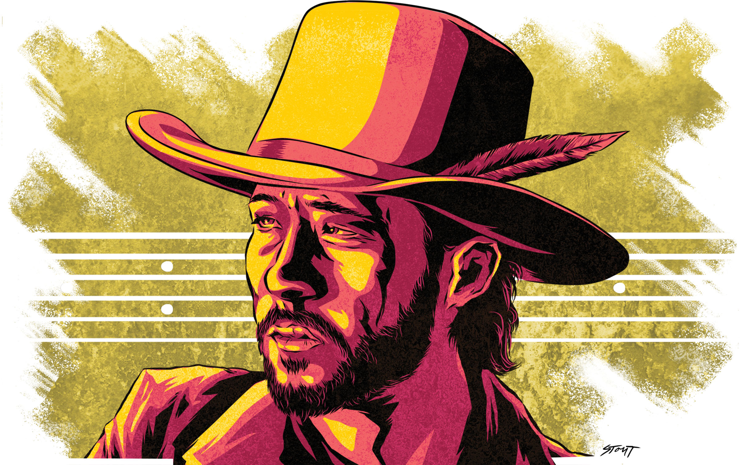 An illustration of Texas-bred country singer Ryan Bingham