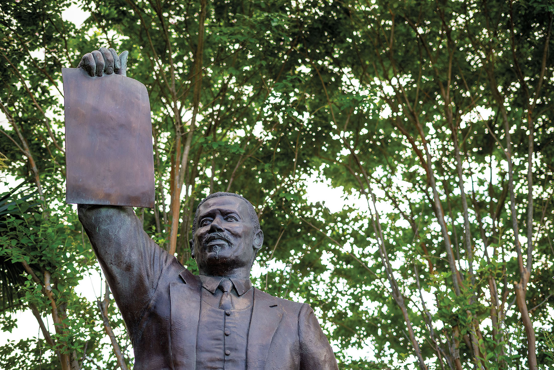 A statue outside Ashton Villa of late state Rep. Al Edwards