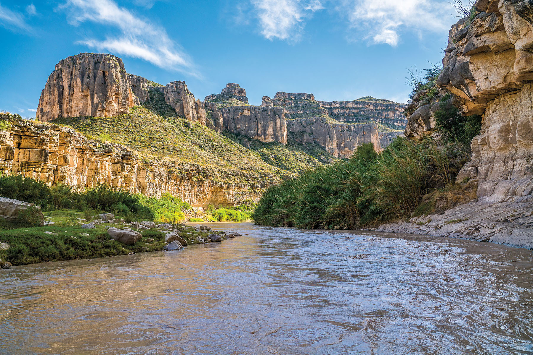 The Rio Grande weaves through a remote section of canyons in Texas