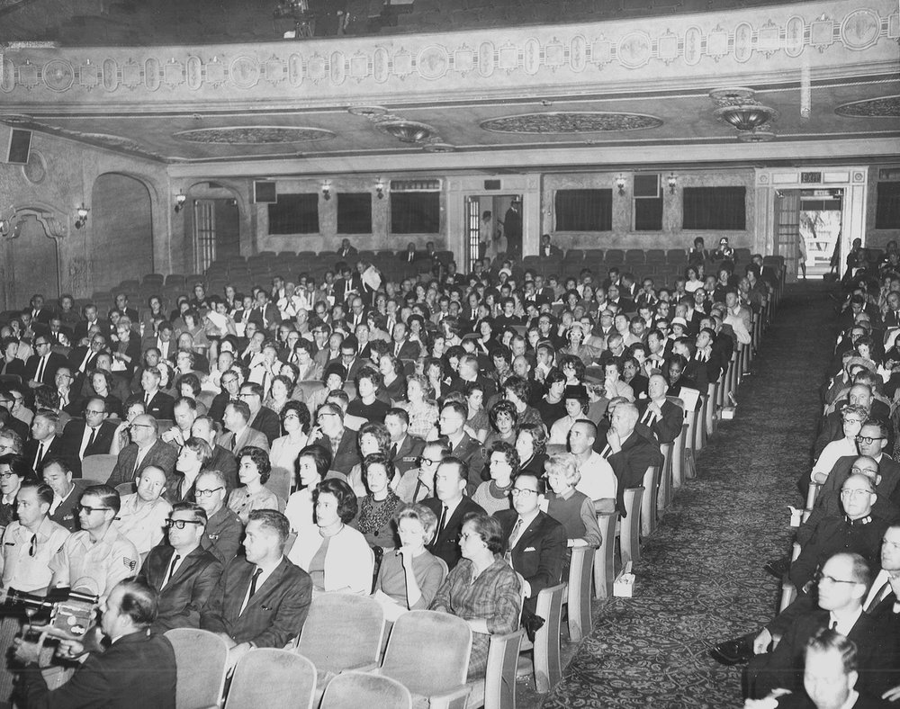 historic, theater, 1955, abilene, black and white, audience