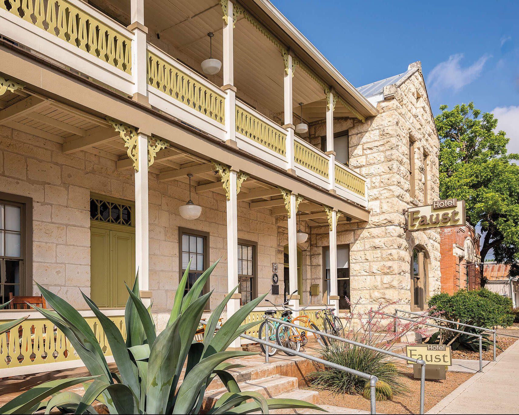 Outside of Hotel Faust in Comfort, Texas