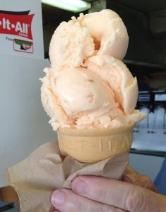 ice cream, cone, peach