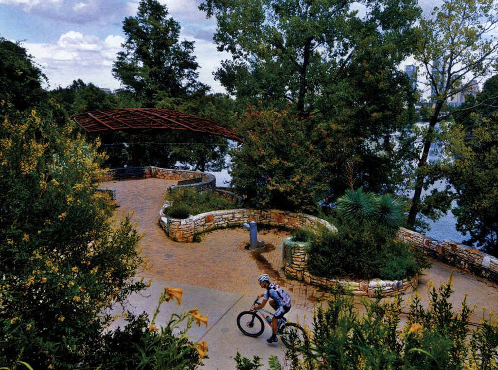 Lou Neff Point on the Lady Bird Lake Hike and Bike Trail offers views of Austin's skyline. (Photo by Stan Williams)