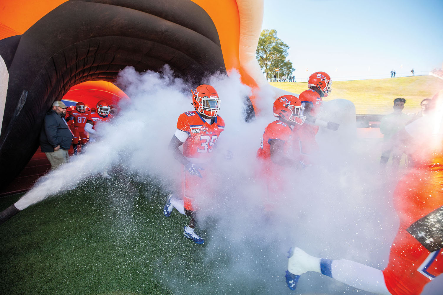 Players emerge from the tunnel before the Sam Houston State matchup against Stephen F. Austin