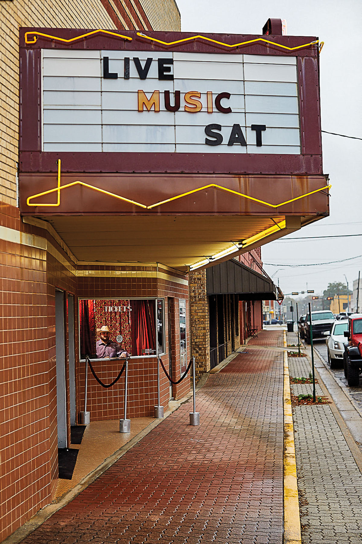 The ticket window at the charming Esquire Theater in Carthage