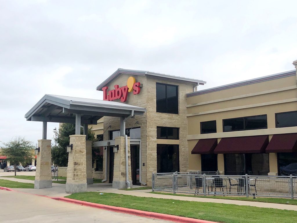 luby's cafeteria, exterior, sign, parking lot, austin