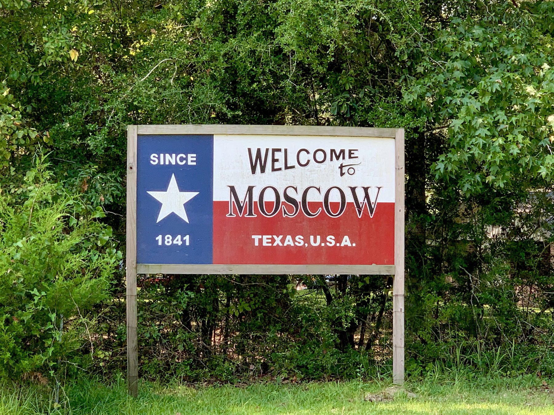 welcome, sign, moscow, texas, texas flag
