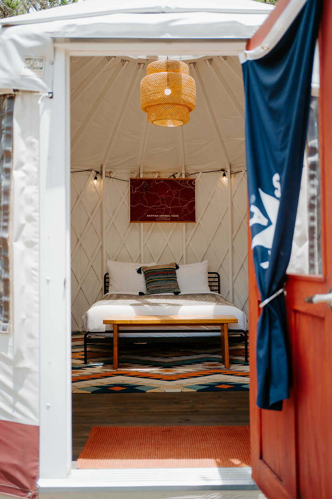 Glamping options offer hotel-like amenities, including a comfy bed in a yurt. Photo courtesy of Lucky Arrow Retreats.