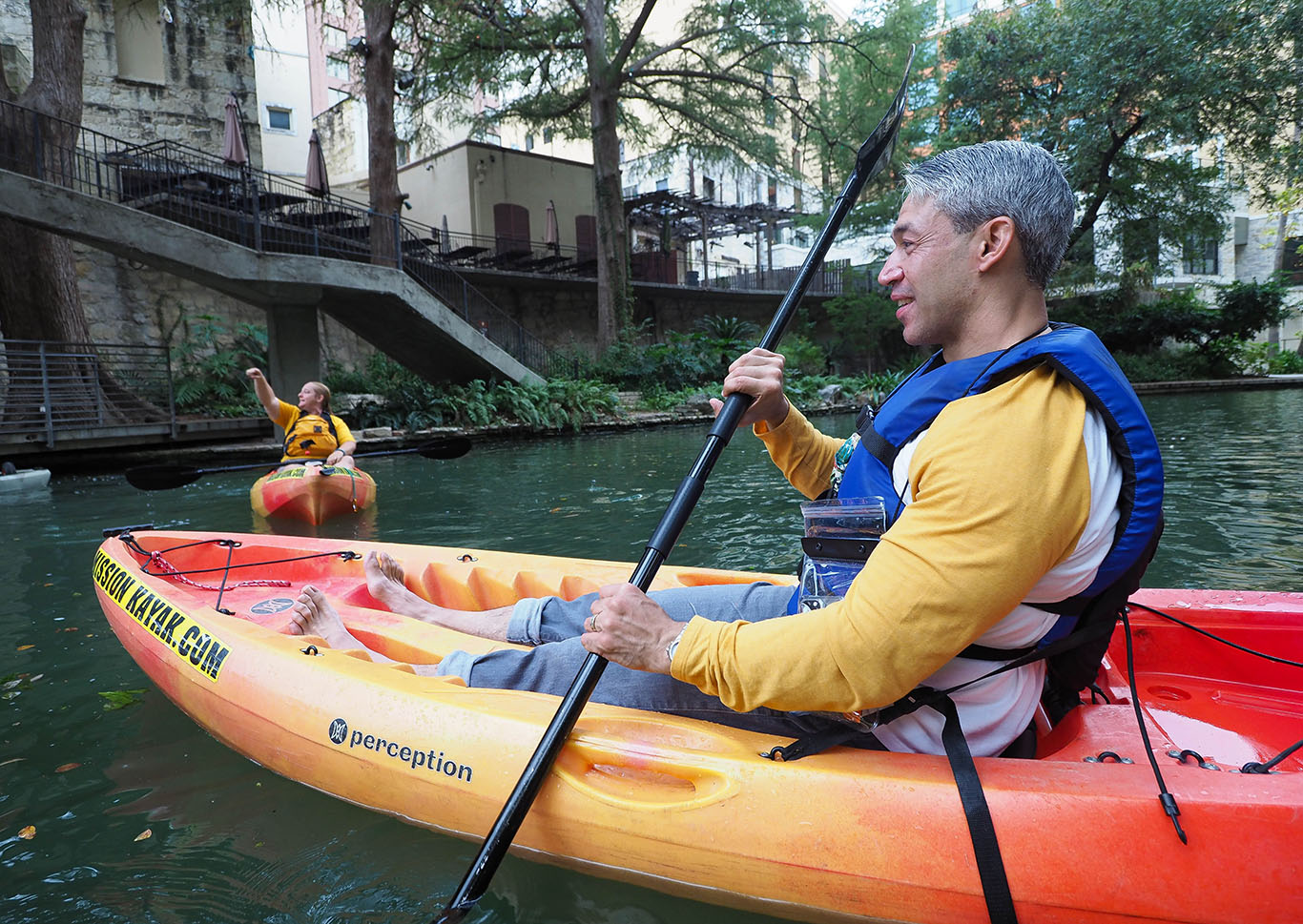 Mayor Ron Nirenberg kayaking San Antonio River