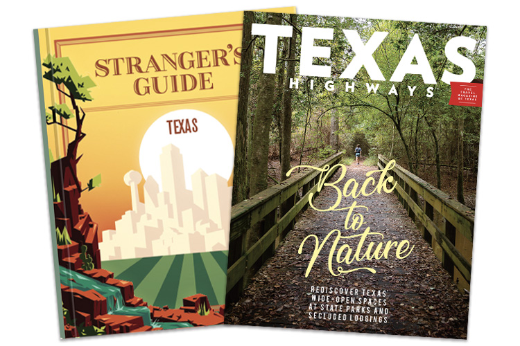 The cover of Stranger's Guide Texas and Texas Highways Magazine